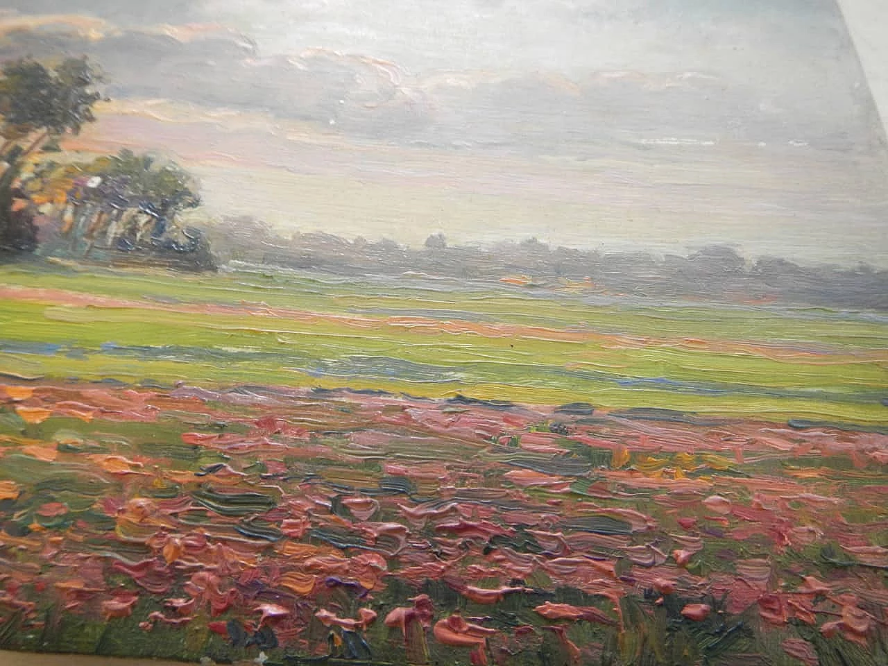 Des Champs, sunset on field, painting on wood, early 20th century 7
