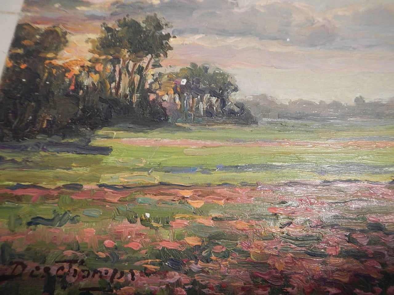 Des Champs, sunset on field, painting on wood, early 20th century 8