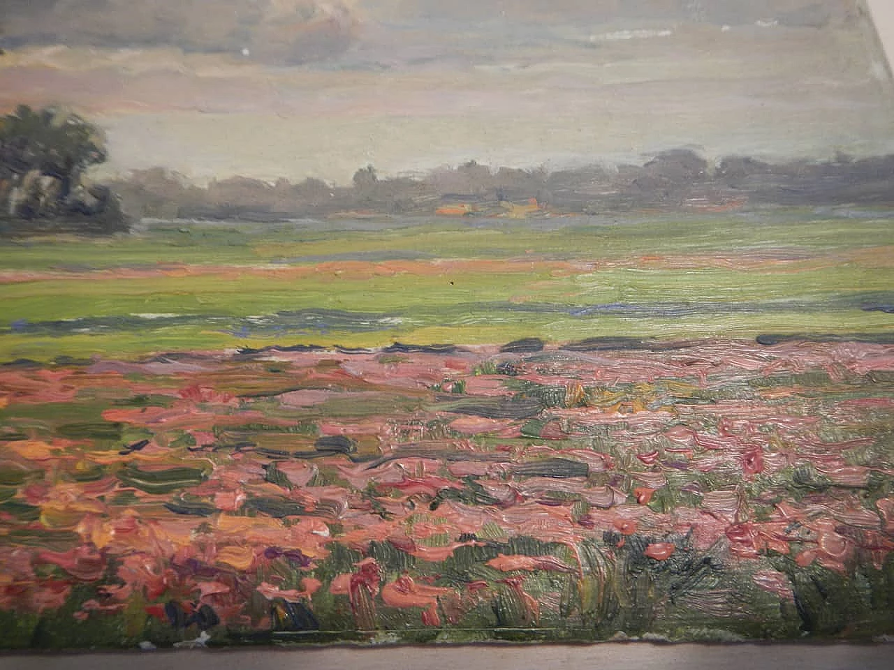 Des Champs, sunset on field, painting on wood, early 20th century 9