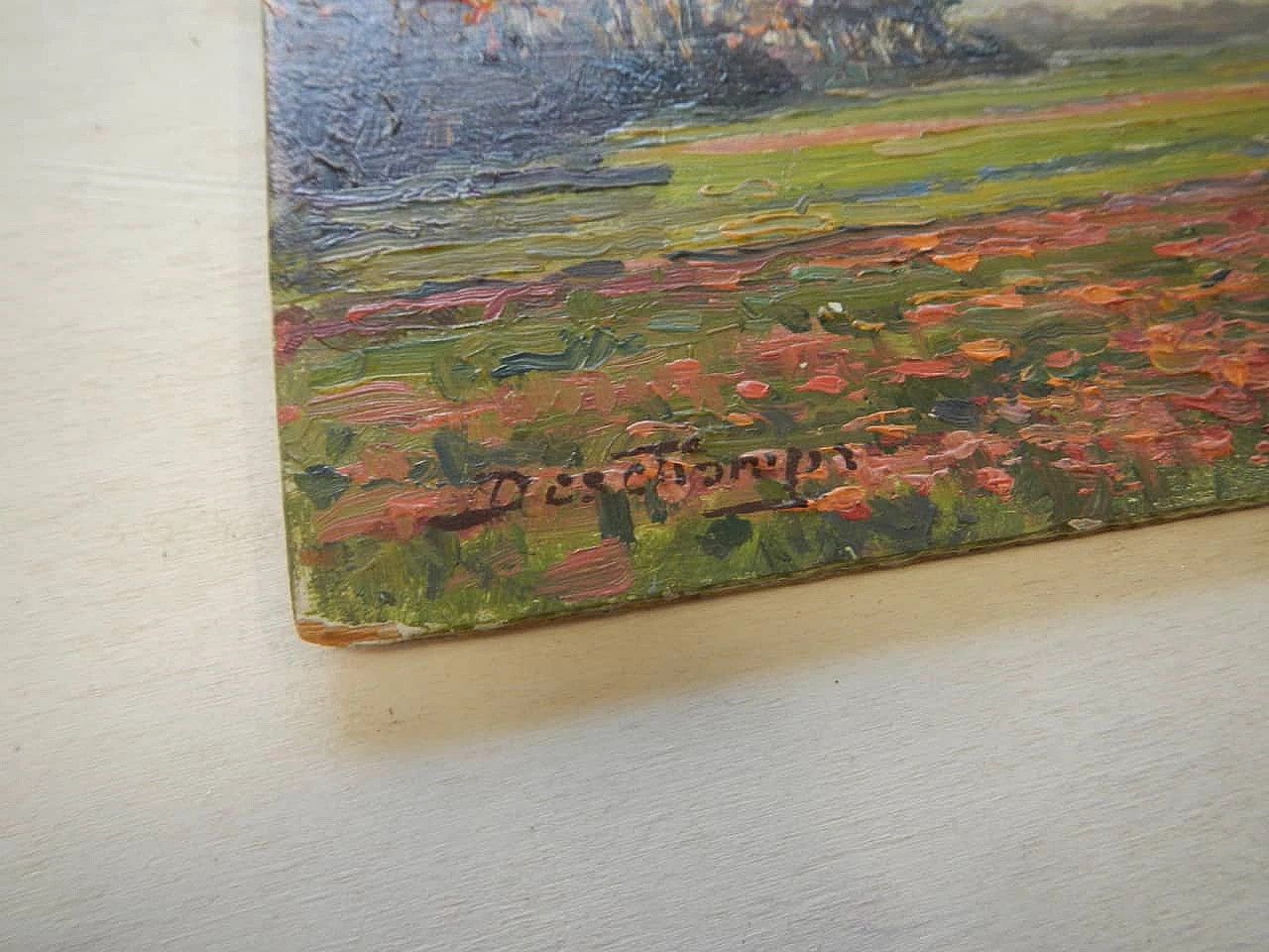 Des Champs, sunset on field, painting on wood, early 20th century 10