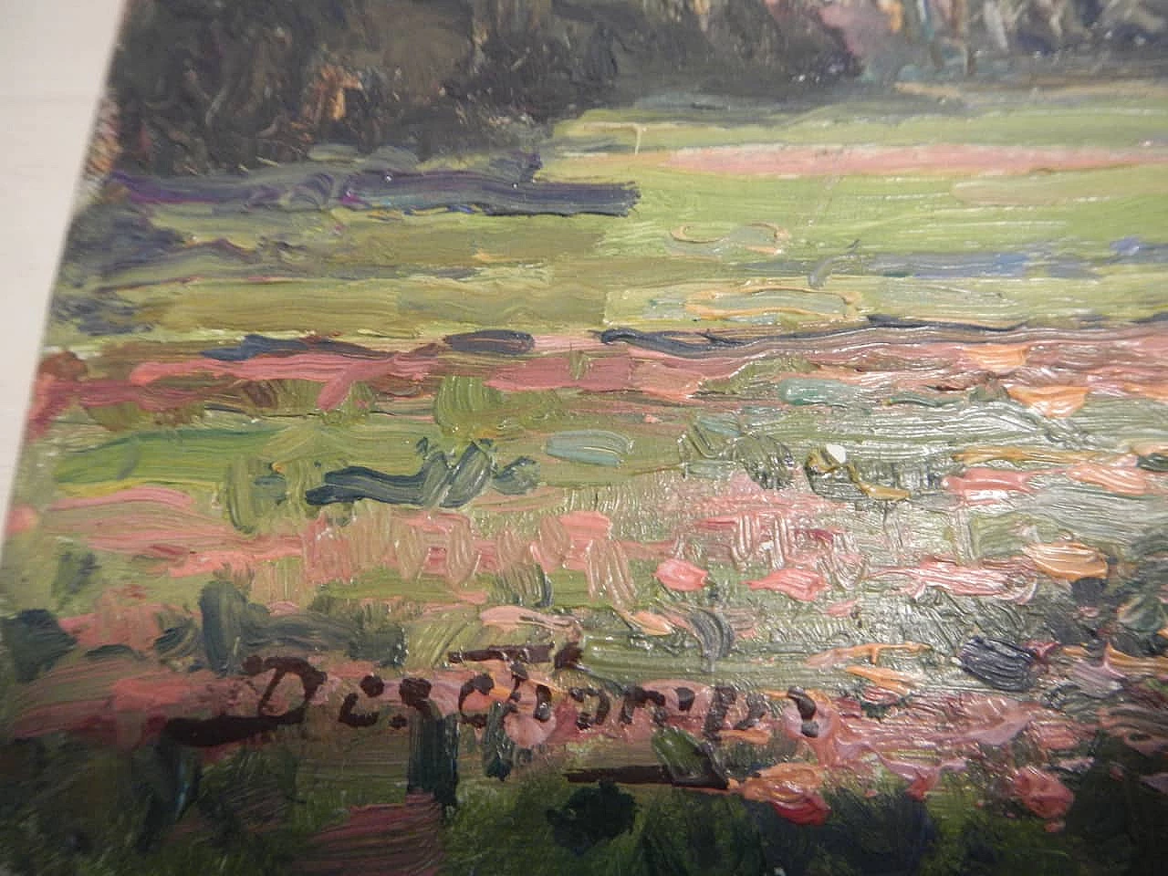 Des Champs, sunset on field, painting on wood, early 20th century 11
