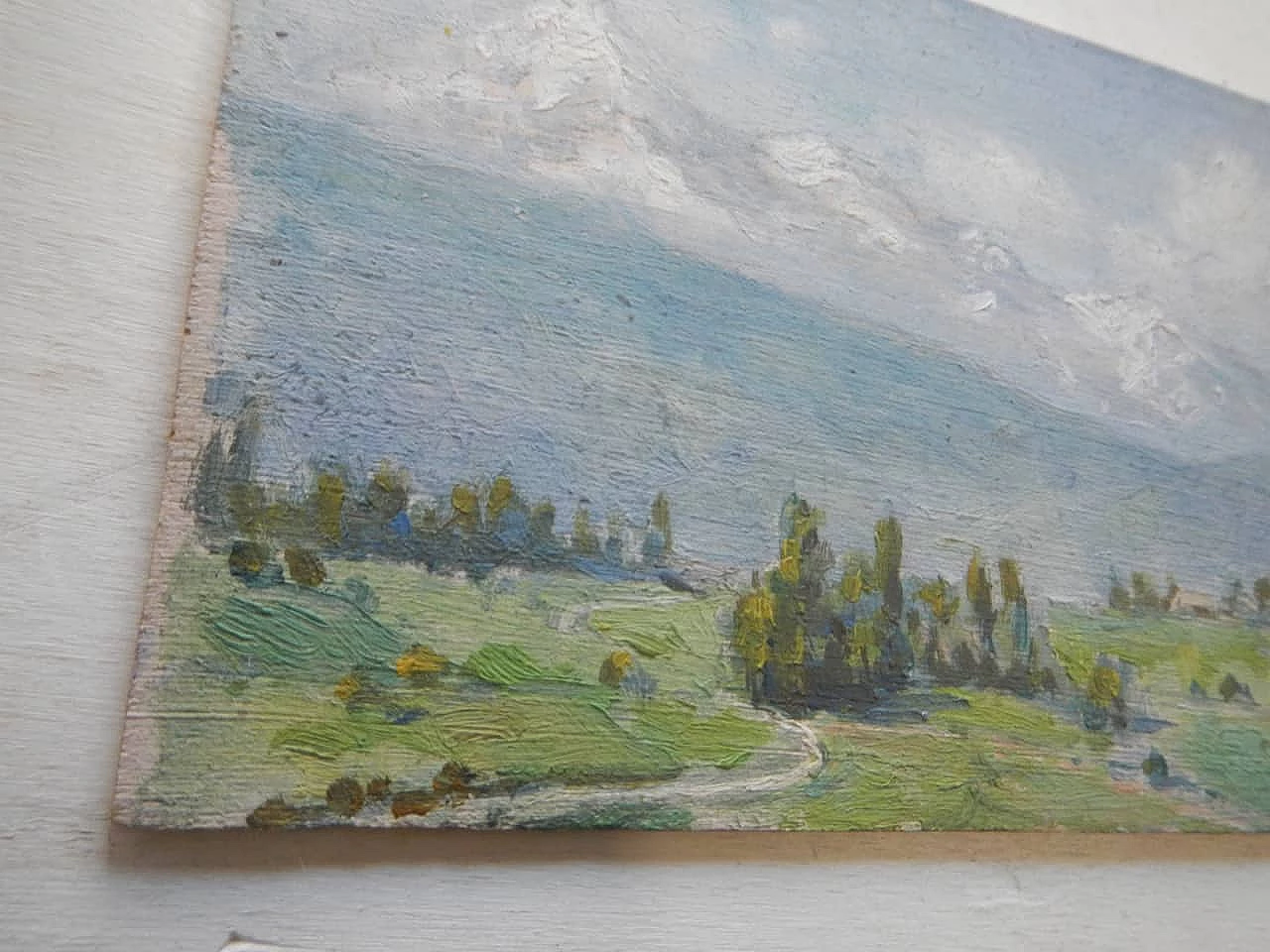 Des Champs, paesaggio di montagna, dipinto su legno, inizio ‘900 2
