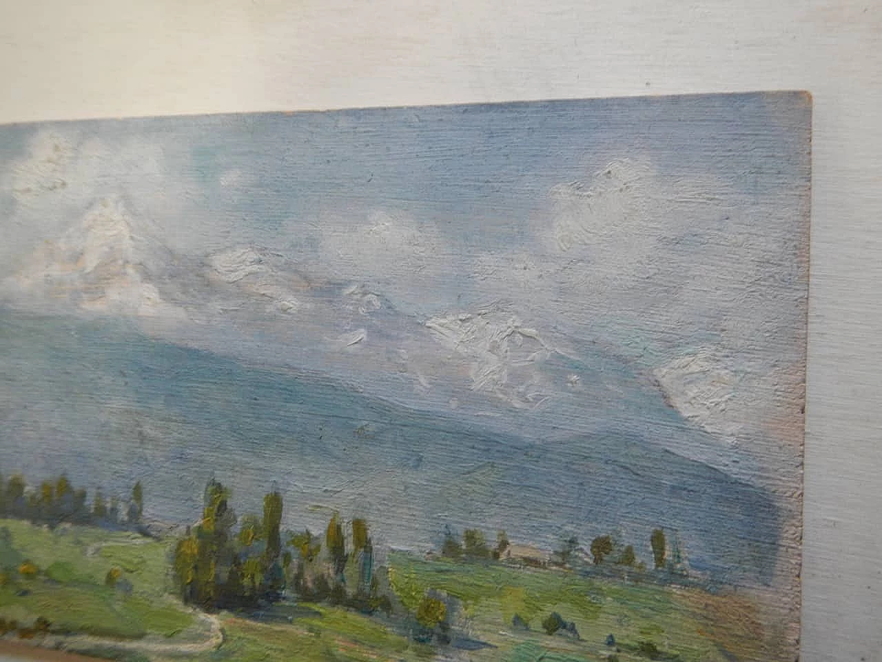 Des Champs, paesaggio di montagna, dipinto su legno, inizio ‘900 3