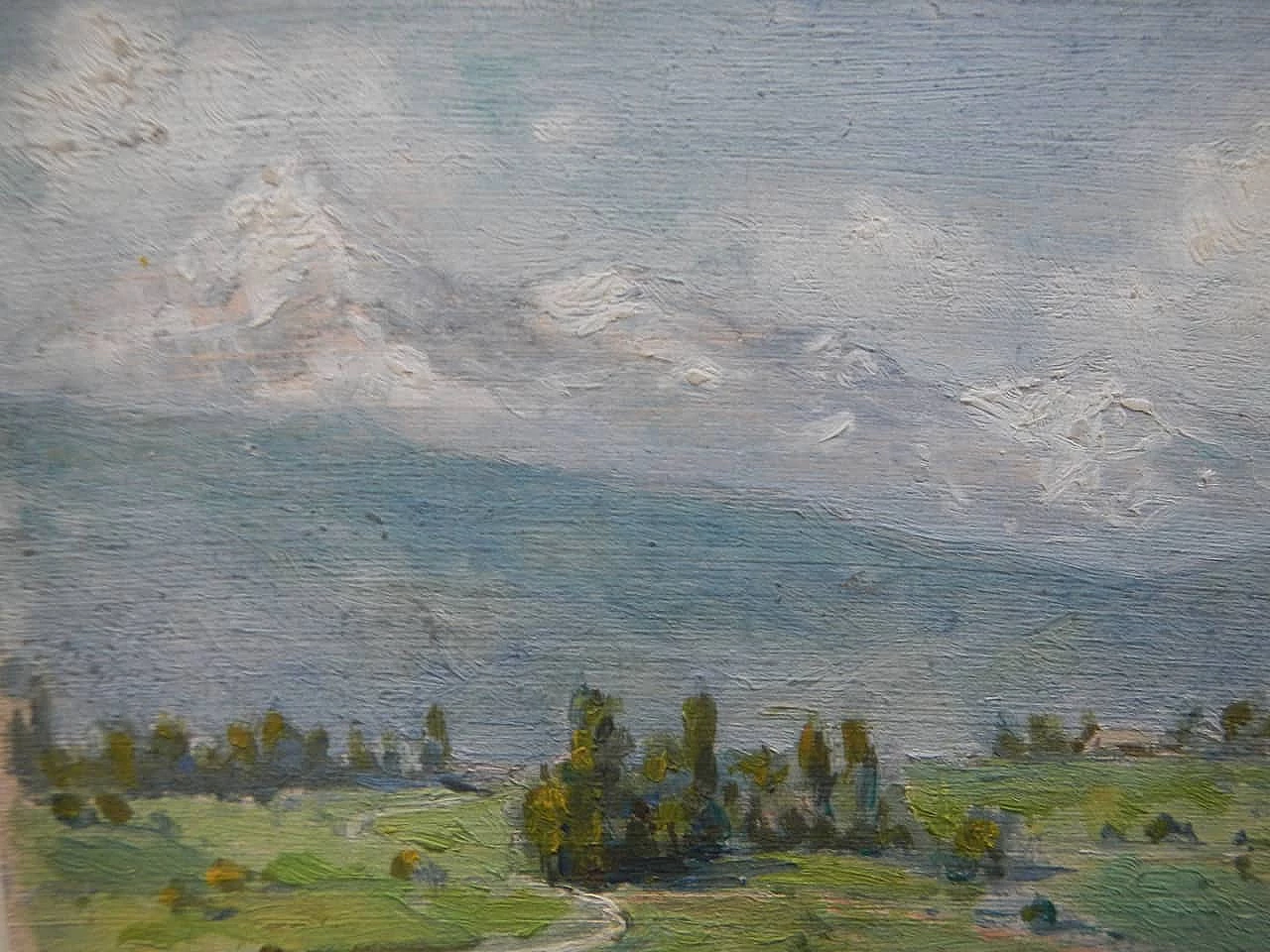 Des Champs, paesaggio di montagna, dipinto su legno, inizio ‘900 4