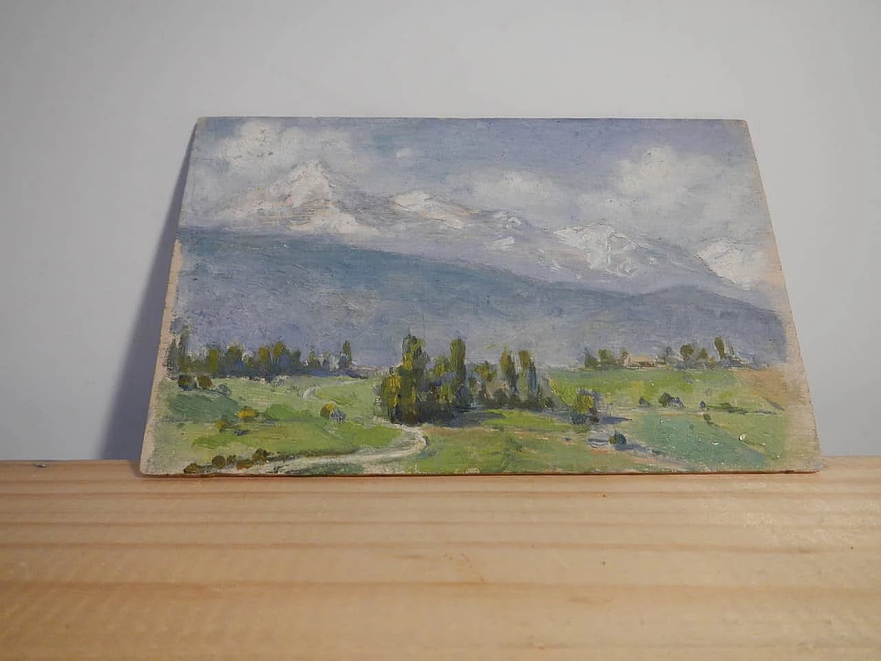Des Champs, paesaggio di montagna, dipinto su legno, inizio ‘900 6