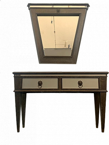 Console table and mirror with metal leaf produced by Lam Lee Group, 1990s