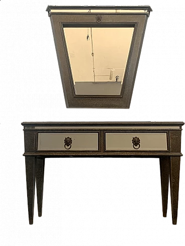 Consolle e specchio con foglia in metallo prodotta da Lam Lee Group, anni '90
