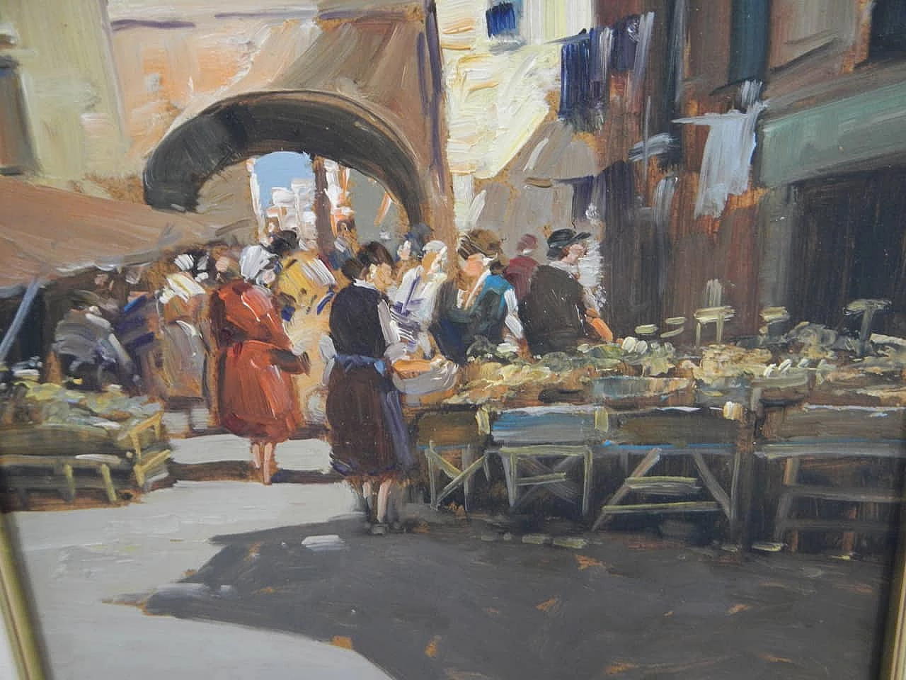 Pupini, mercato, dipinto a olio, anni '60 5