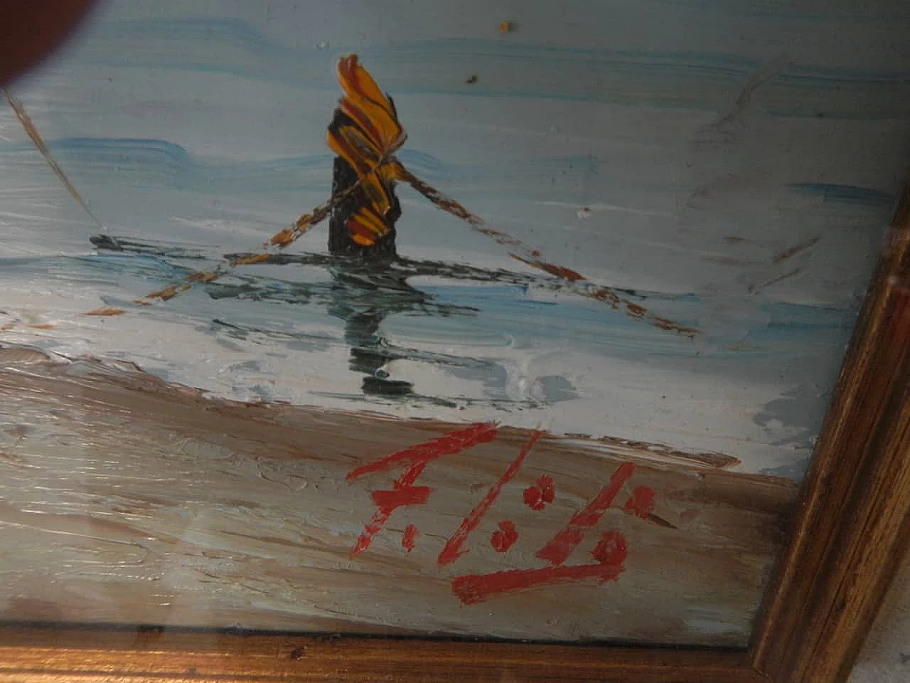 Filito, barche, dipinto a olio, anni '50 4