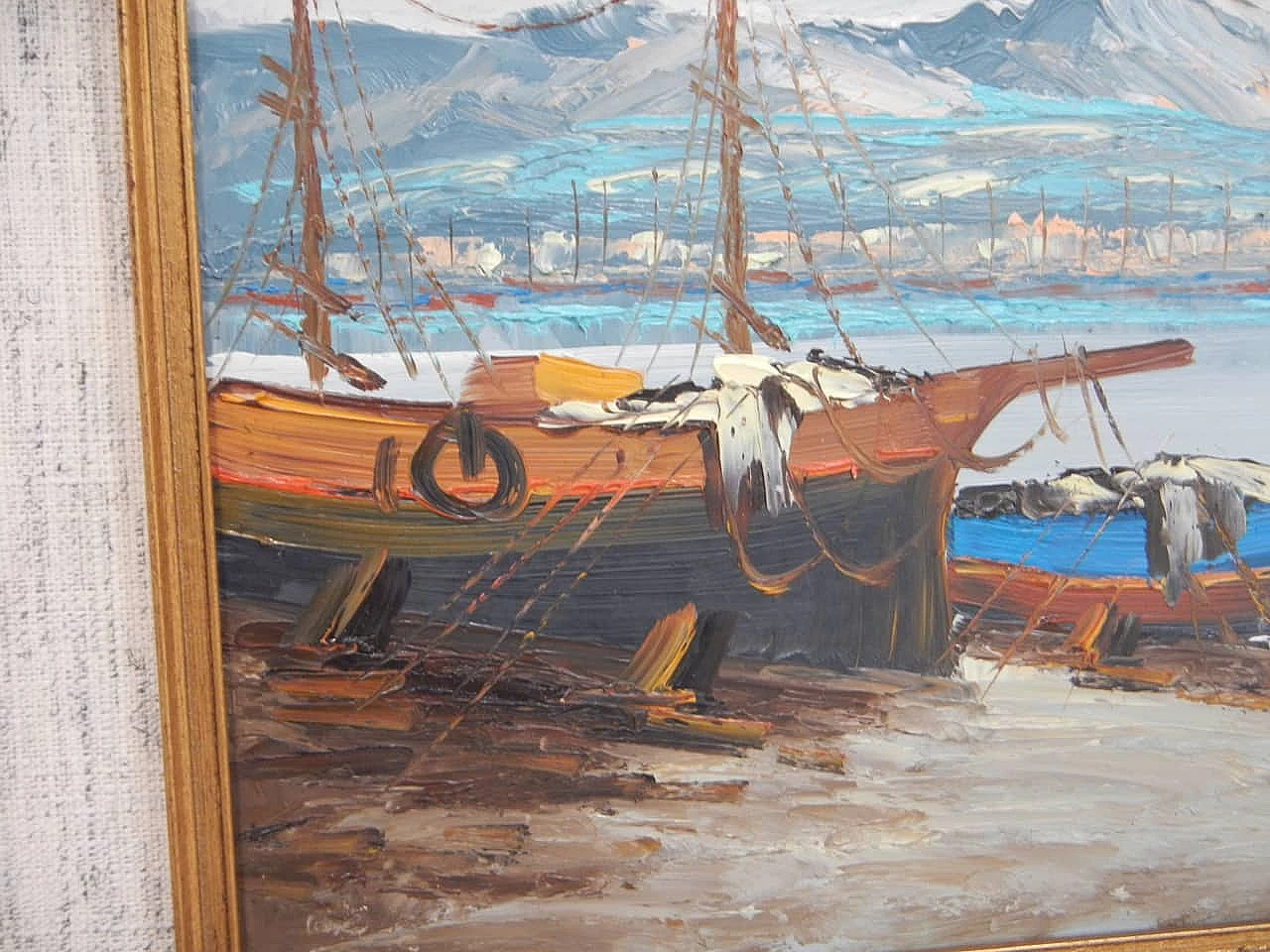 Filito, barche, dipinto a olio, anni '50 5