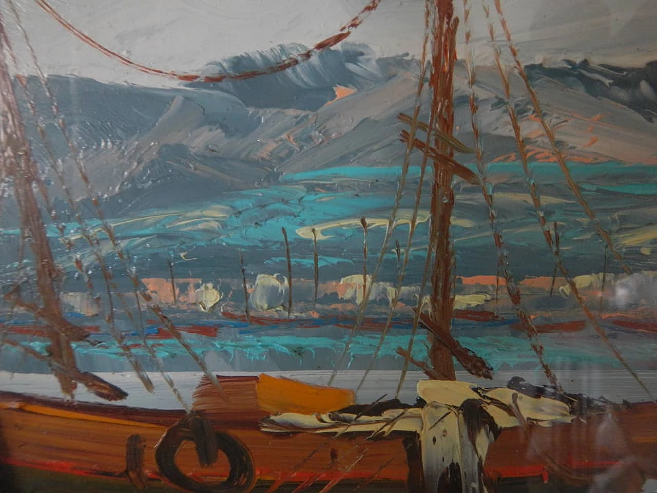 Filito, barche, dipinto a olio, anni '50 6