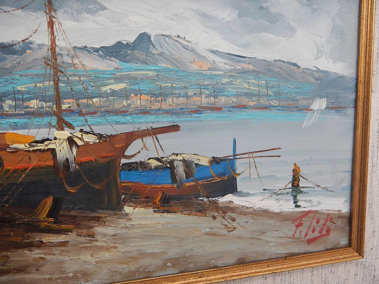 Filito, barche, dipinto a olio, anni '50 8