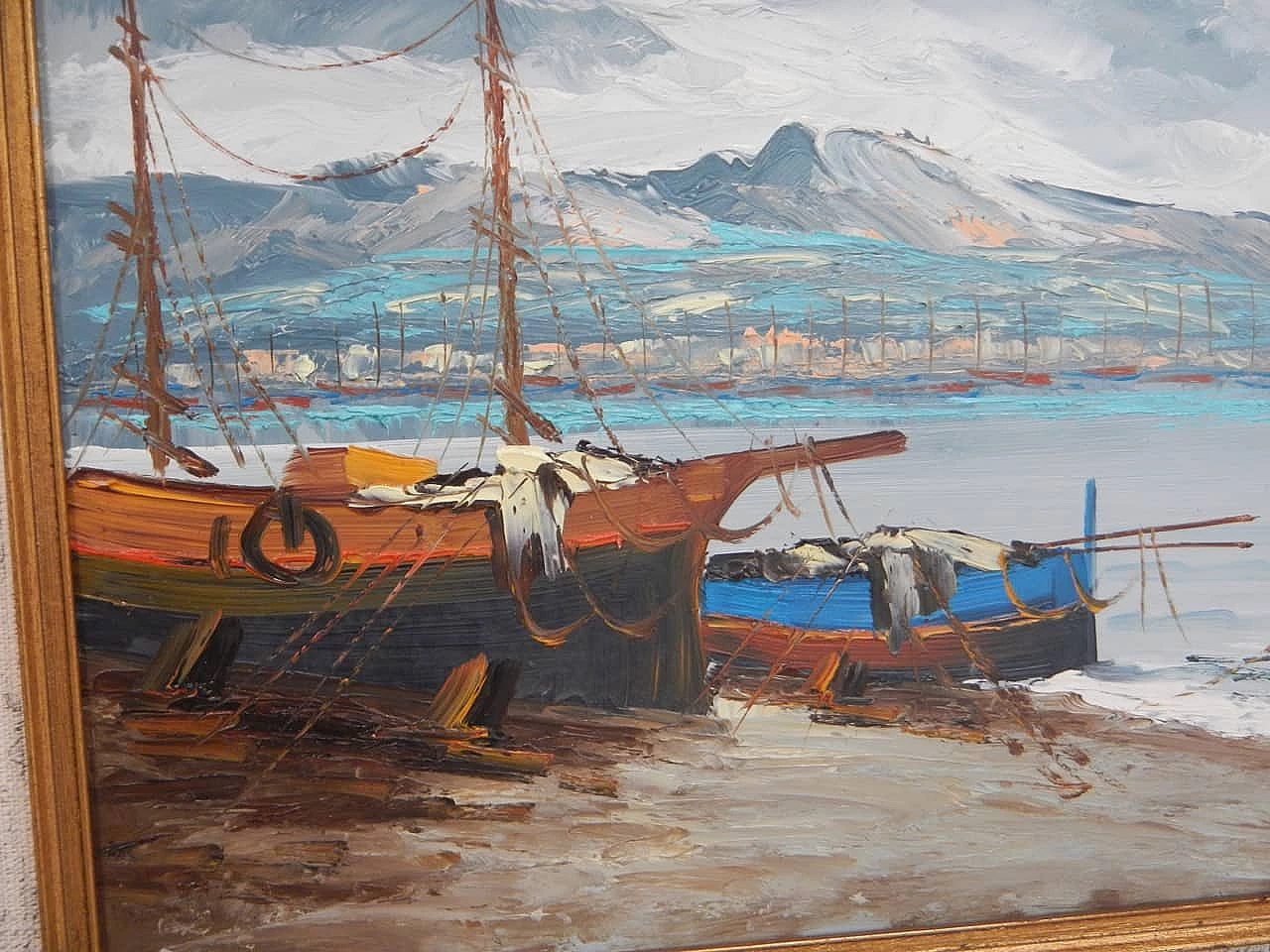 Filito, barche, dipinto a olio, anni '50 9