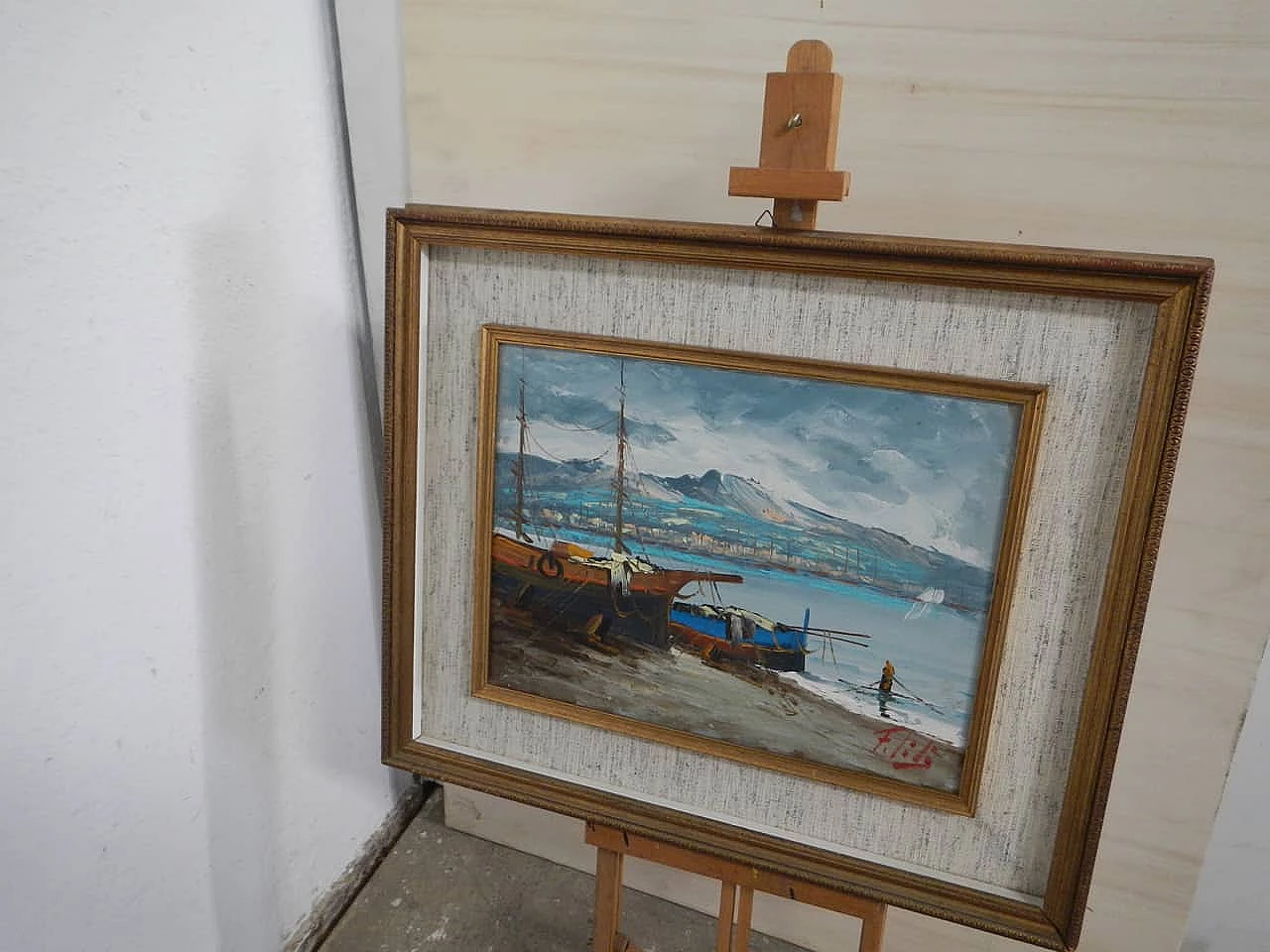Filito, barche, dipinto a olio, anni '50 10