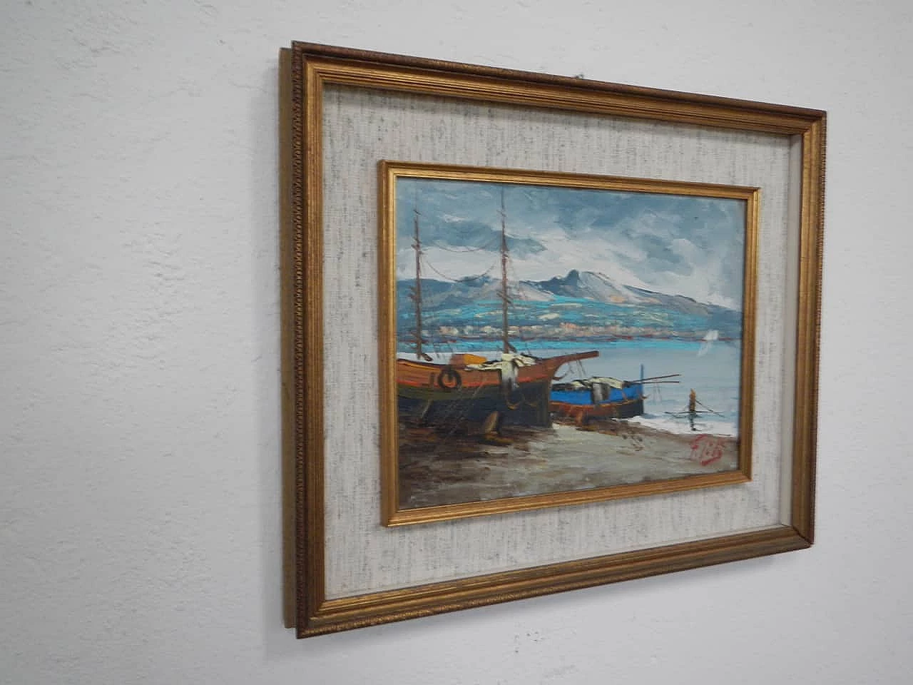 Filito, barche, dipinto a olio, anni '50 11