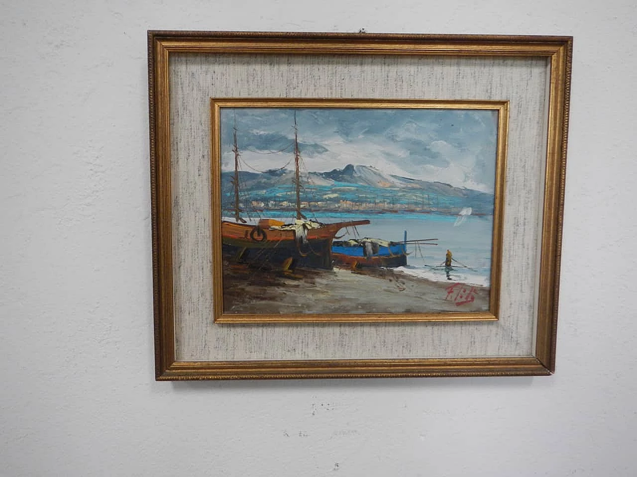 Filito, barche, dipinto a olio, anni '50 12