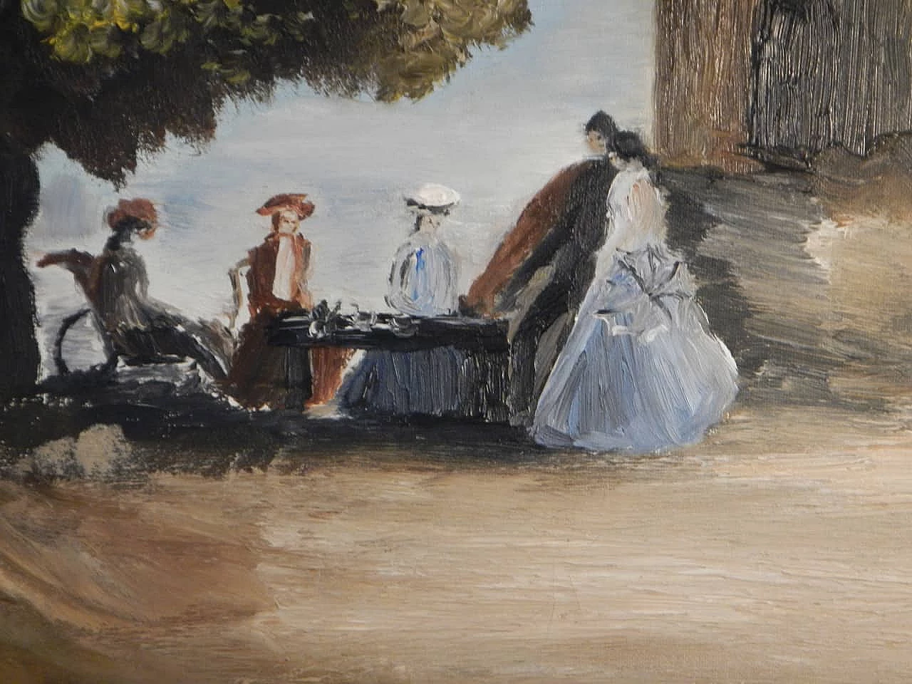 Parolin, house with women in the garden, oil on canvas, 1960s 6