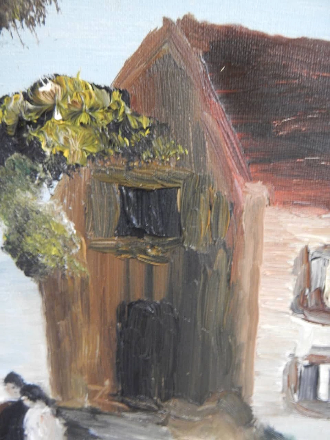 Parolin, casa con donne in giardino, olio su tela, anni '60 8
