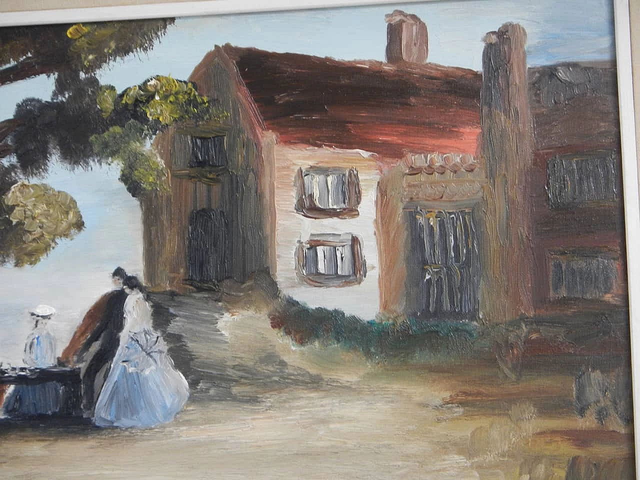 Parolin, casa con donne in giardino, olio su tela, anni '60 10