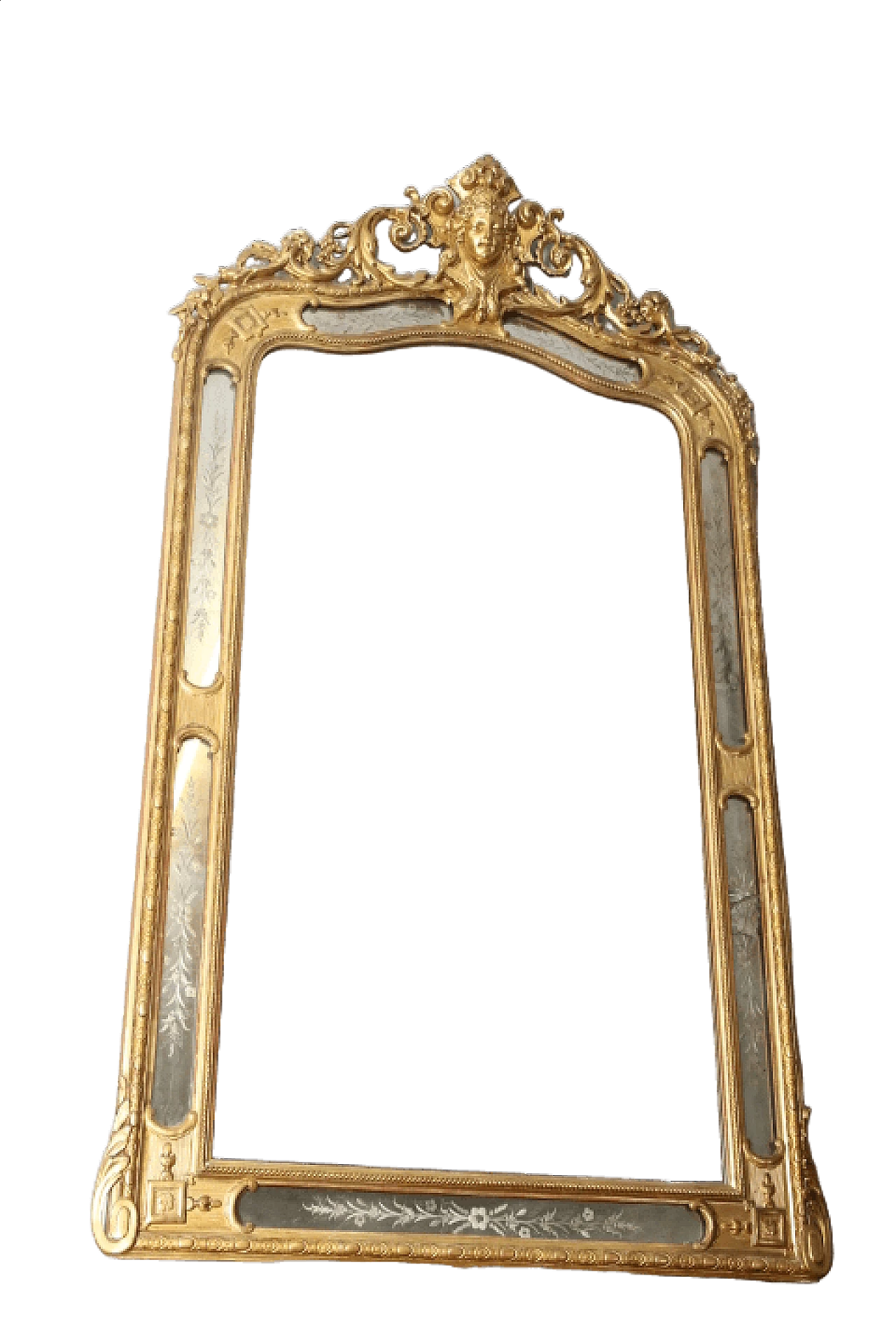 Specchiera Luigi Filippo in foglia oro e vetri dipinti, '800 19