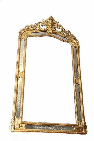 Specchiera Luigi Filippo in foglia oro e vetri dipinti, '800