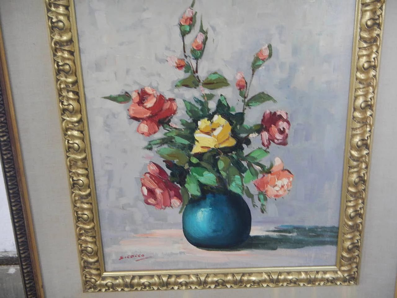Cocco, vaso di fiori, dipinto a olio, anni '50 9