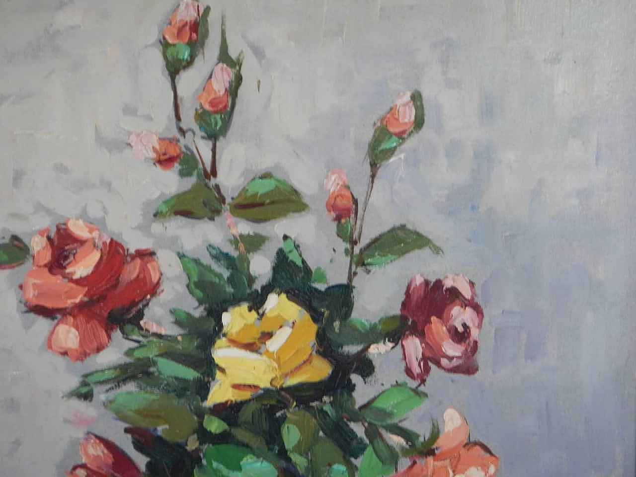 Cocco, vaso di fiori, dipinto a olio, anni '50 10