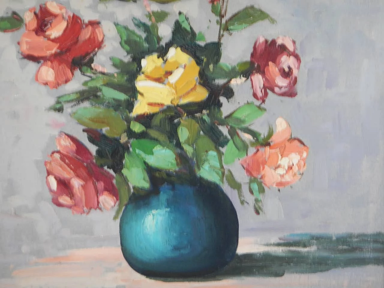 Cocco, vaso di fiori, dipinto a olio, anni '50 11
