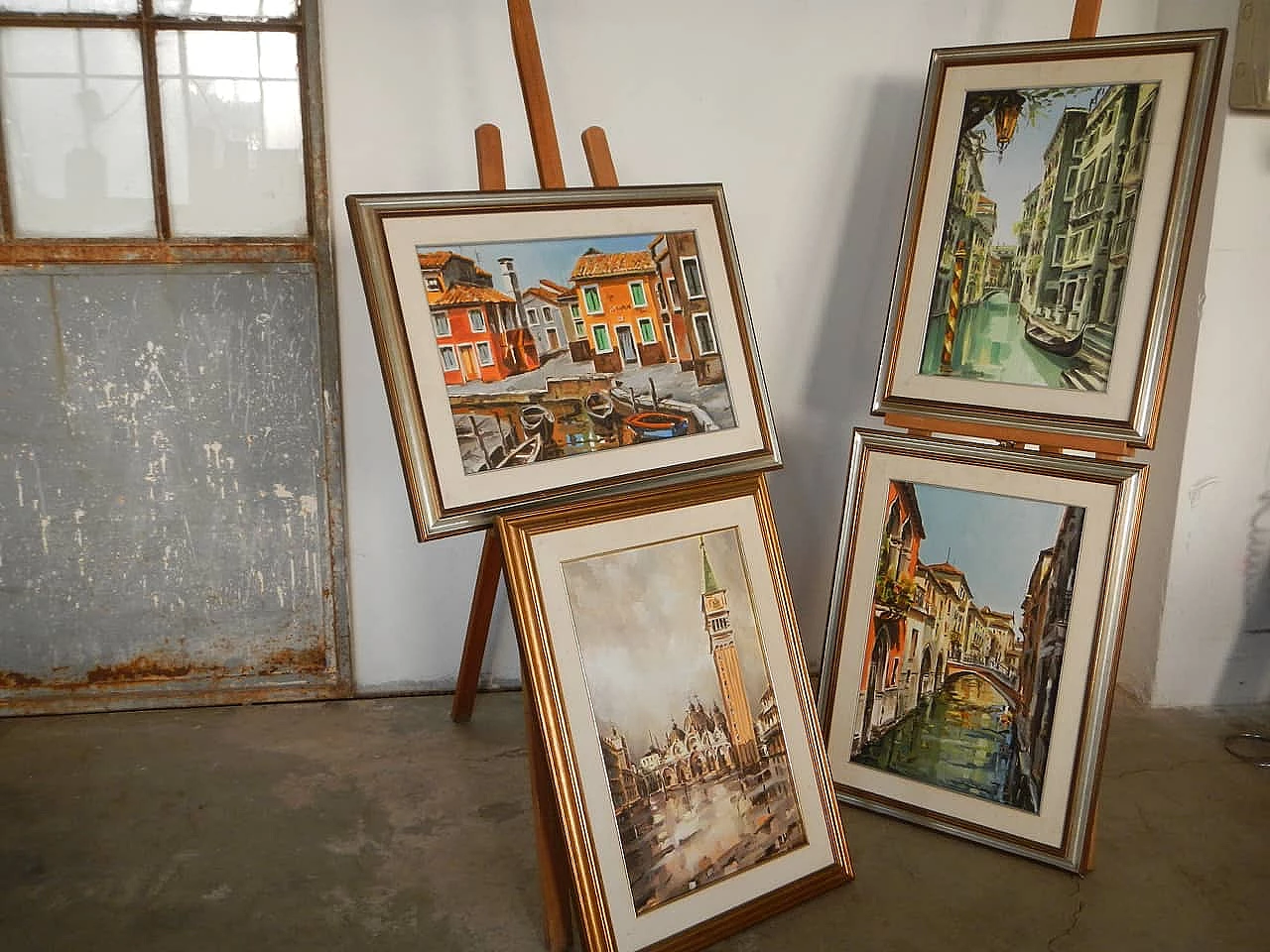 4 Oil paintings, Bruno Introvigne, Venetian views, 1970s 10