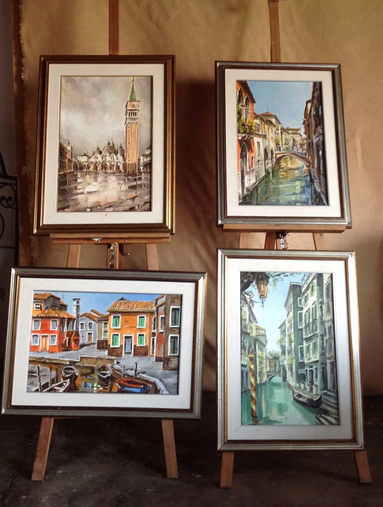4 Oil paintings, Bruno Introvigne, Venetian views, 1970s 11