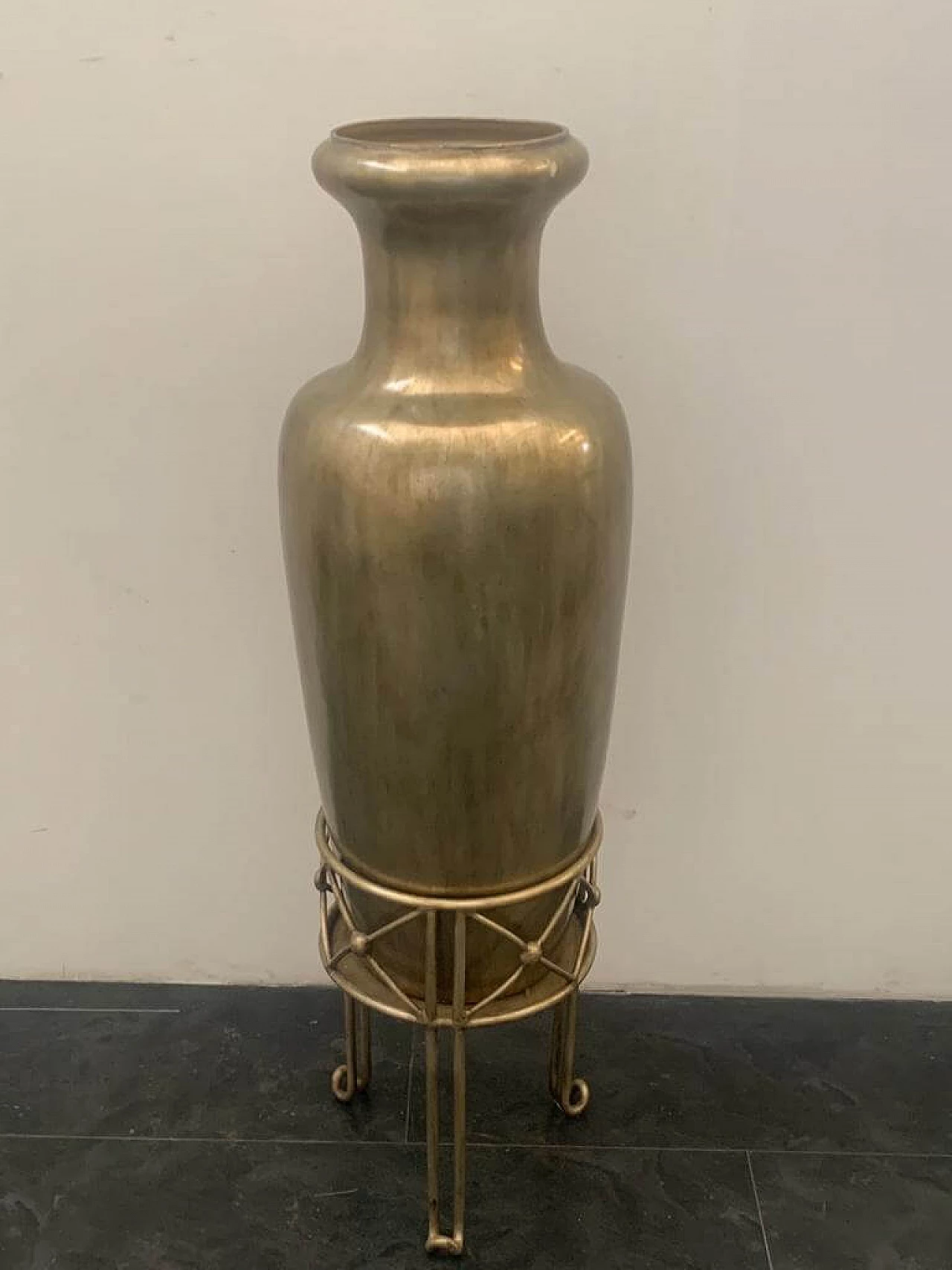 Large ceramic vase with wrought iron base, 1950s 3
