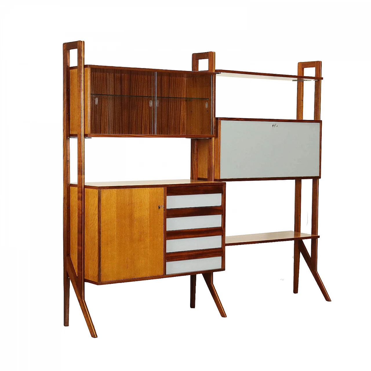 Wooden bookcase with exposed drawers, 1960s 1