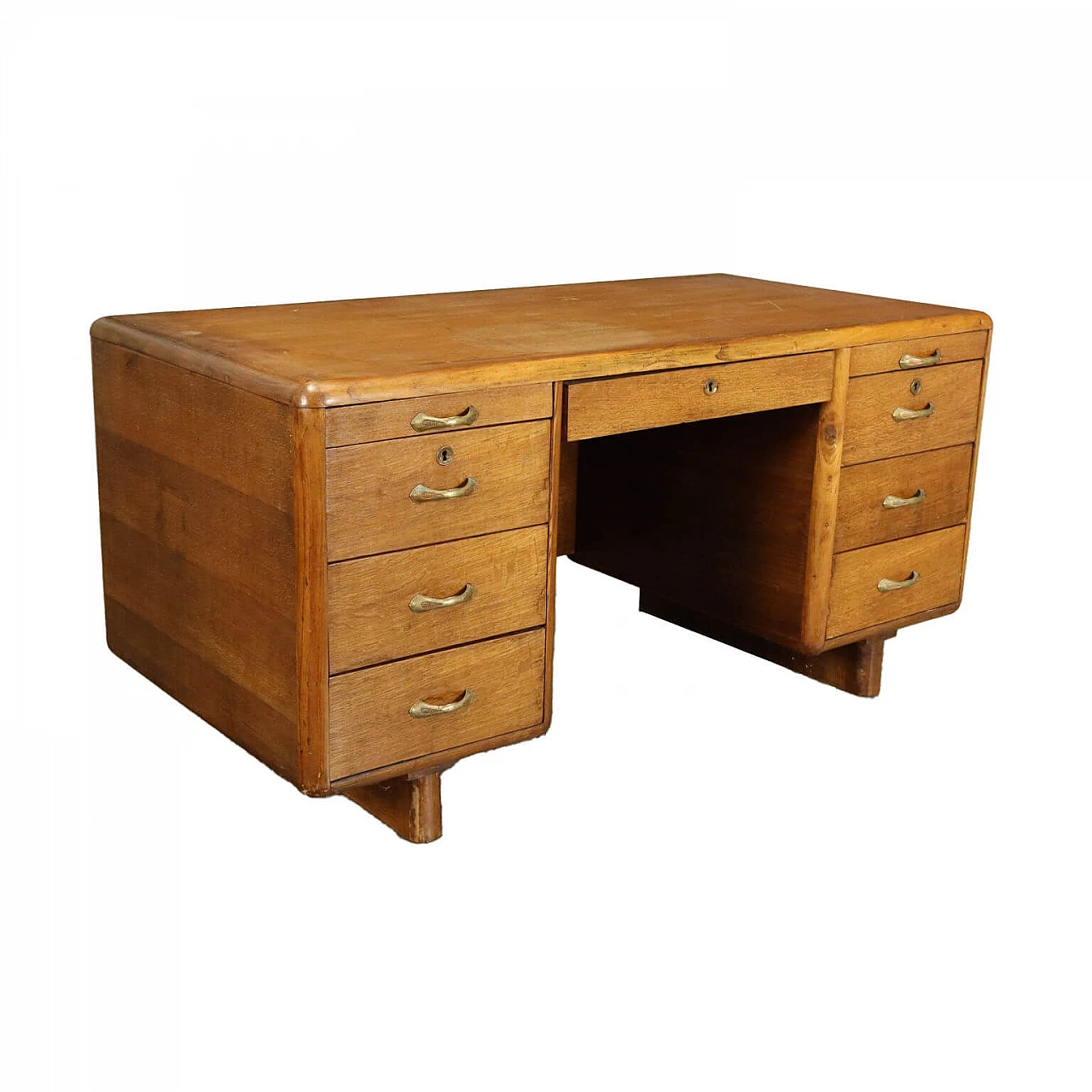 Oak and brass desk, 1940s 1
