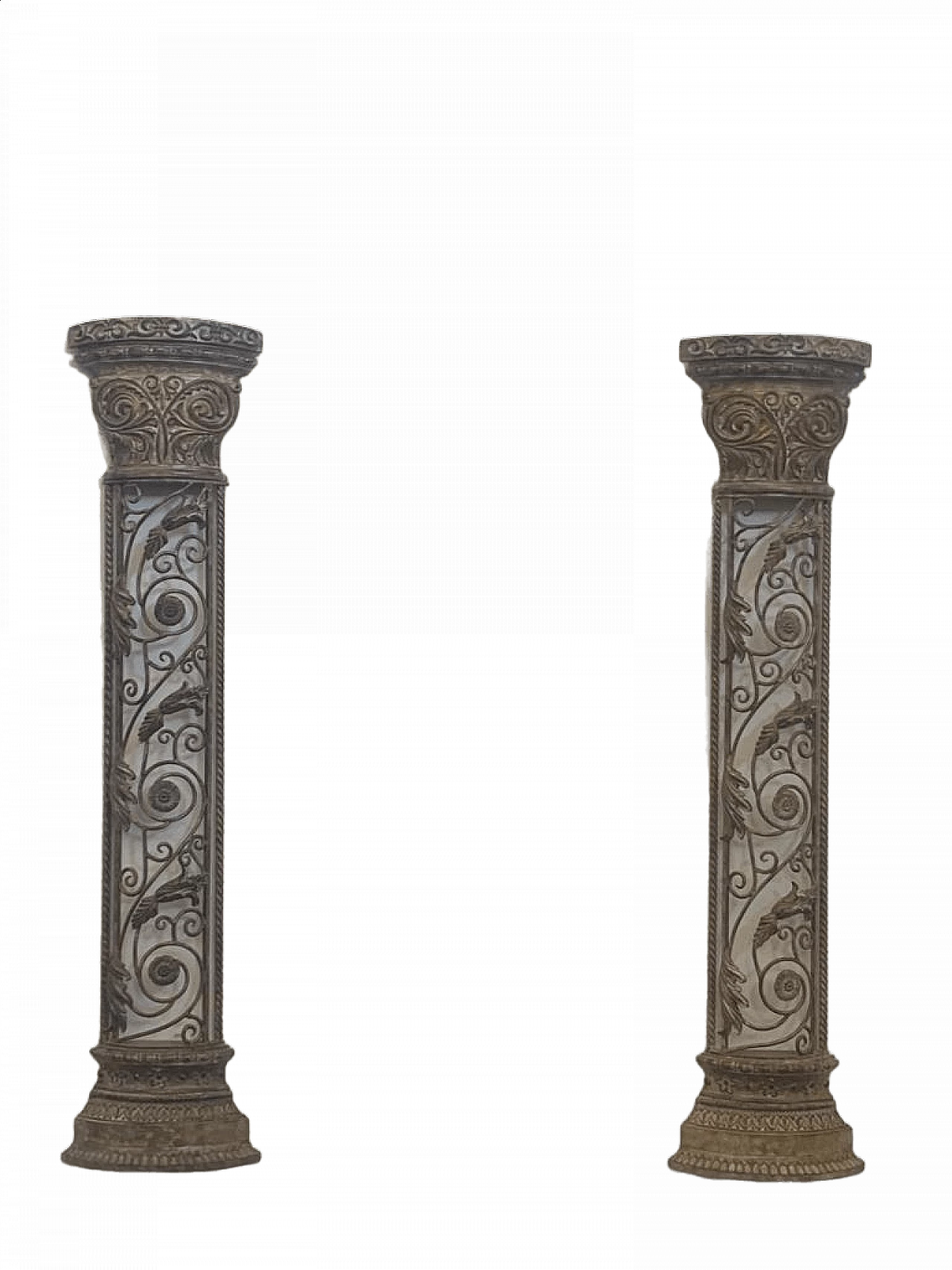 Pair of Art Nouveau style half pilasters in wrought iron, 1970s 10