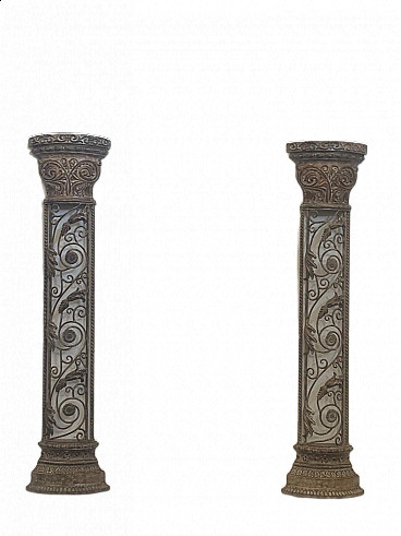 Pair of Art Nouveau style half pilasters in wrought iron, 1970s