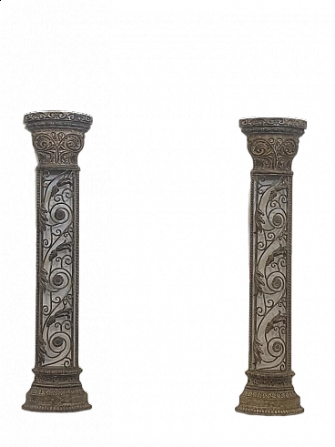 Pair of Art Nouveau style half pilasters in wrought iron, 1970s