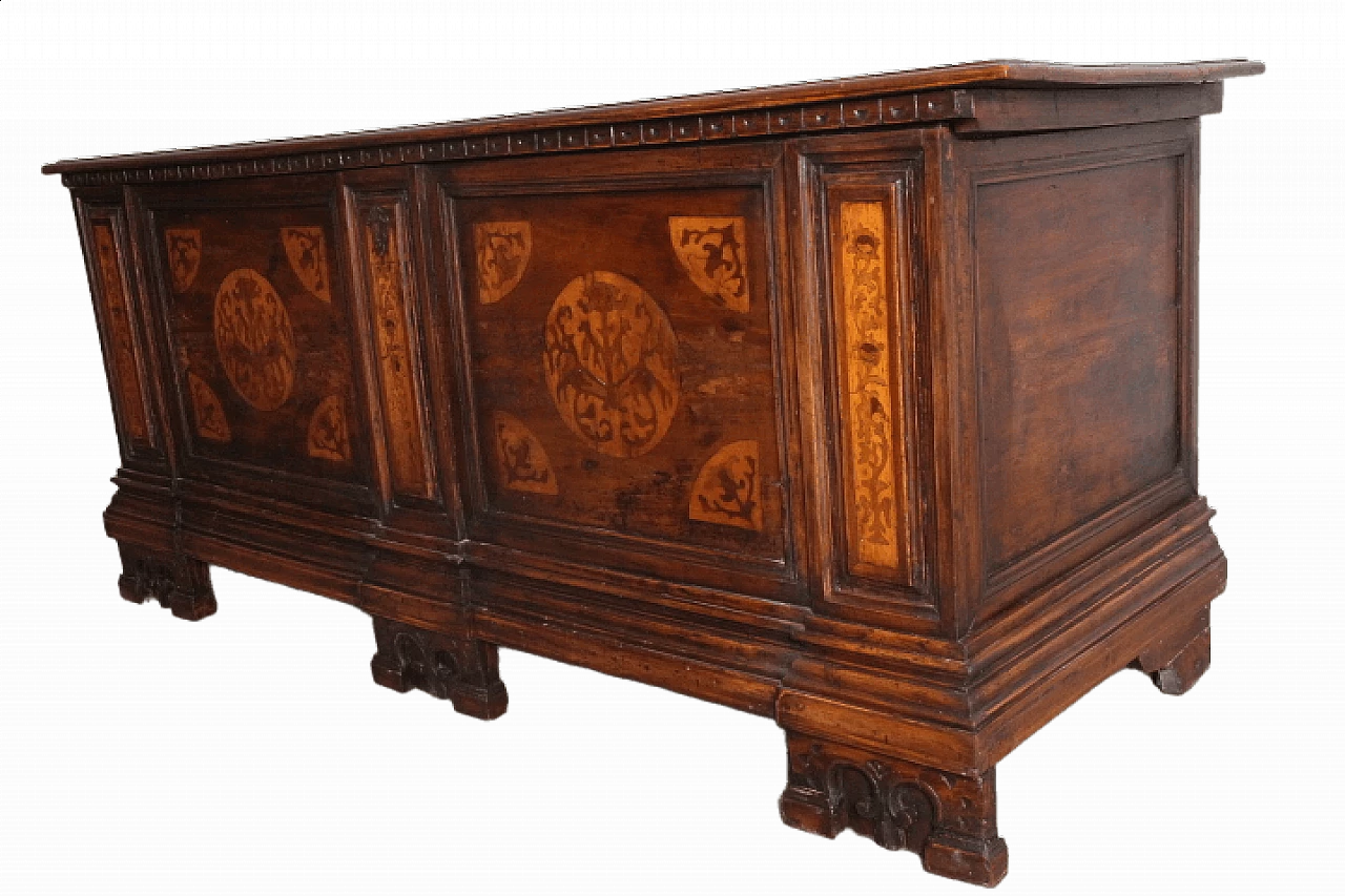 Cassapanca in ciliegio con intarsi, '600 18