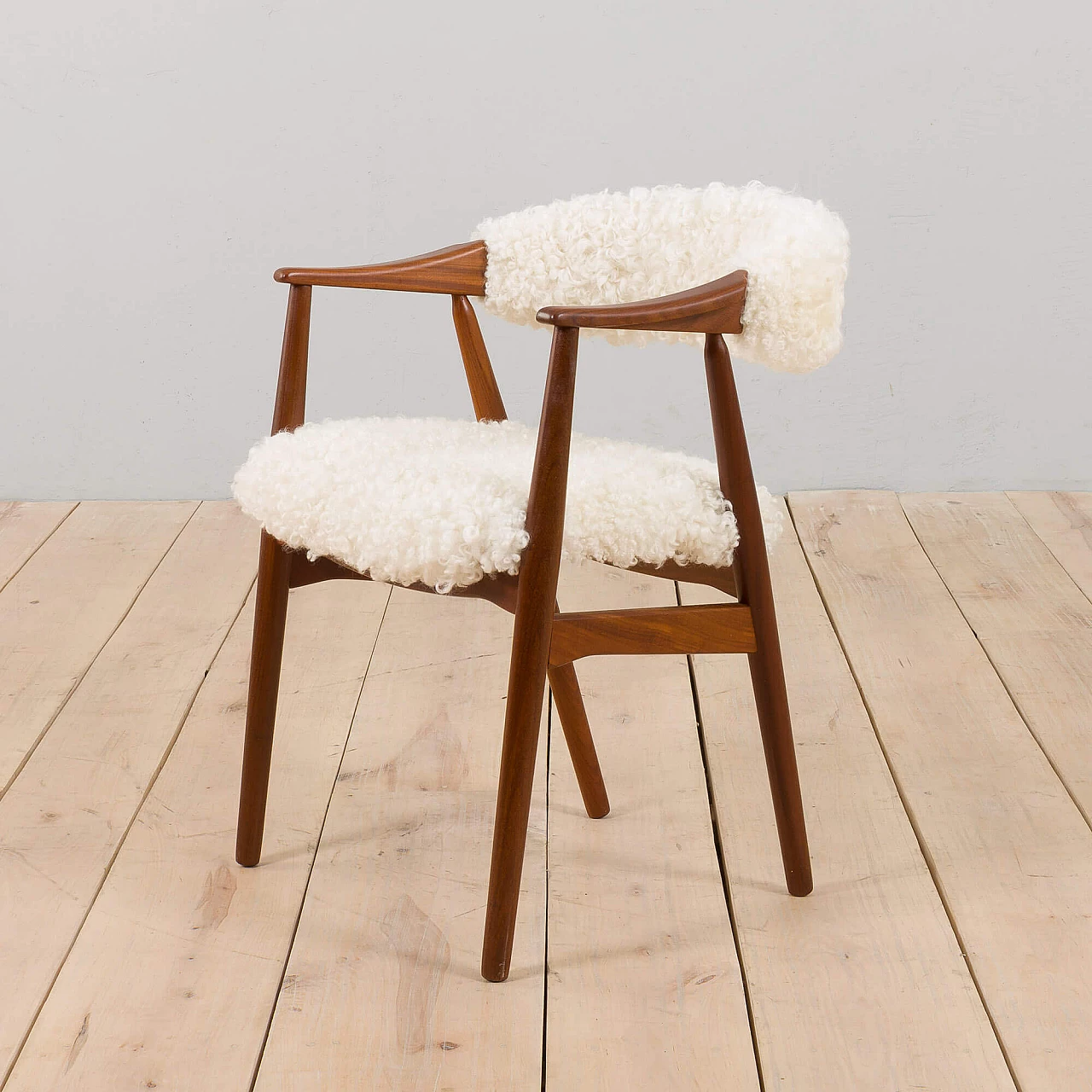 Farstrup chair in solid teak with natural sheepskin upholstery, 1960s 9