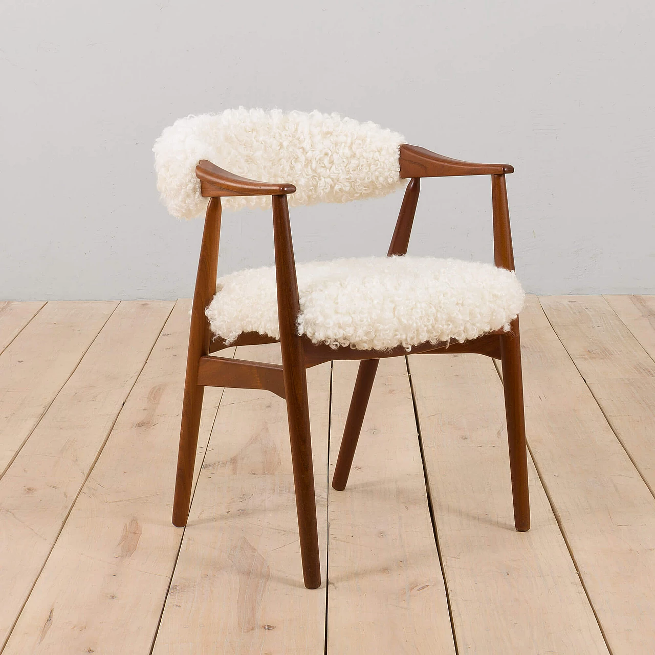 Farstrup chair in solid teak with natural sheepskin upholstery, 1960s 11