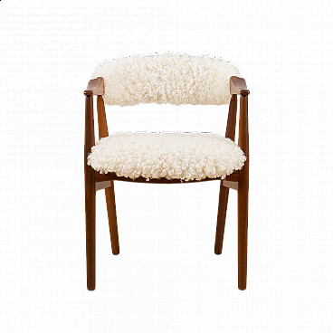Farstrup chair in solid teak with natural sheepskin upholstery, 1960s
