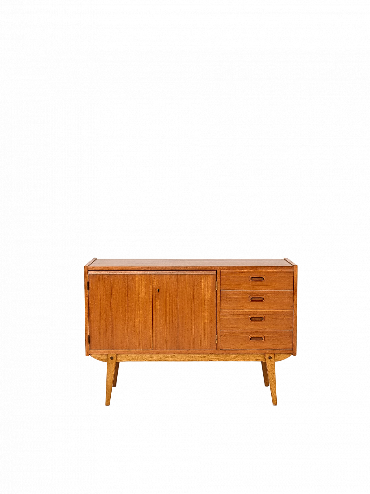 Credenza svedese in teak con piano scrivania estraibile, anni '60 14