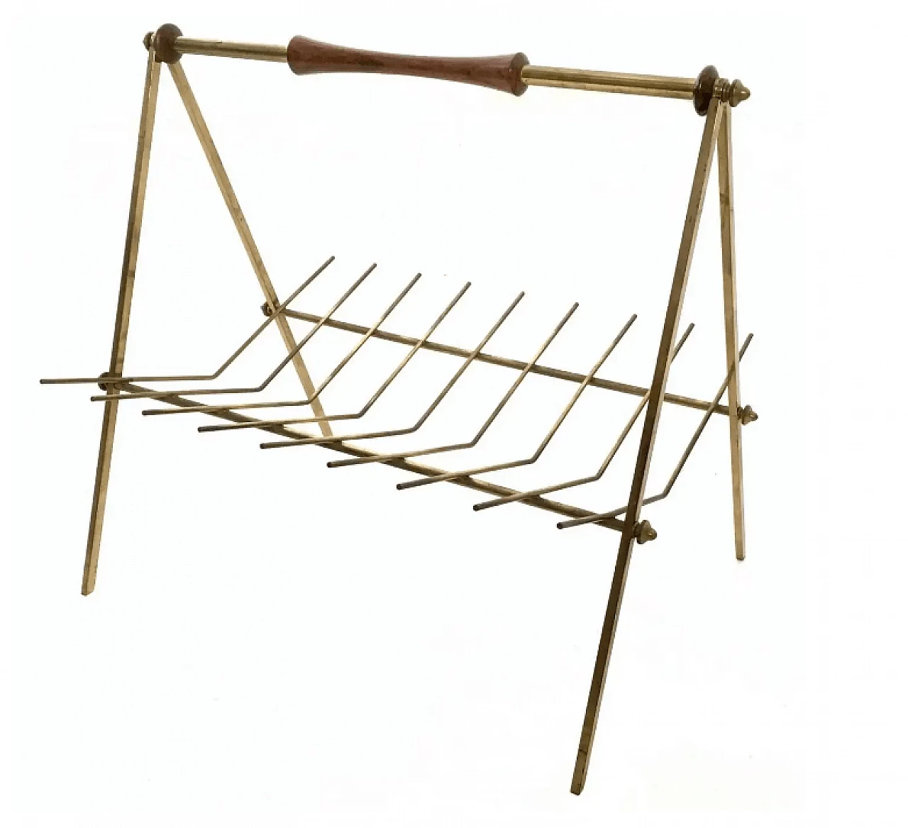 Brass and solid wood magazine rack, 1950s 2