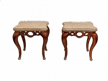 Pair of red metal leaf coffee tables with pink marble tops, 1990s