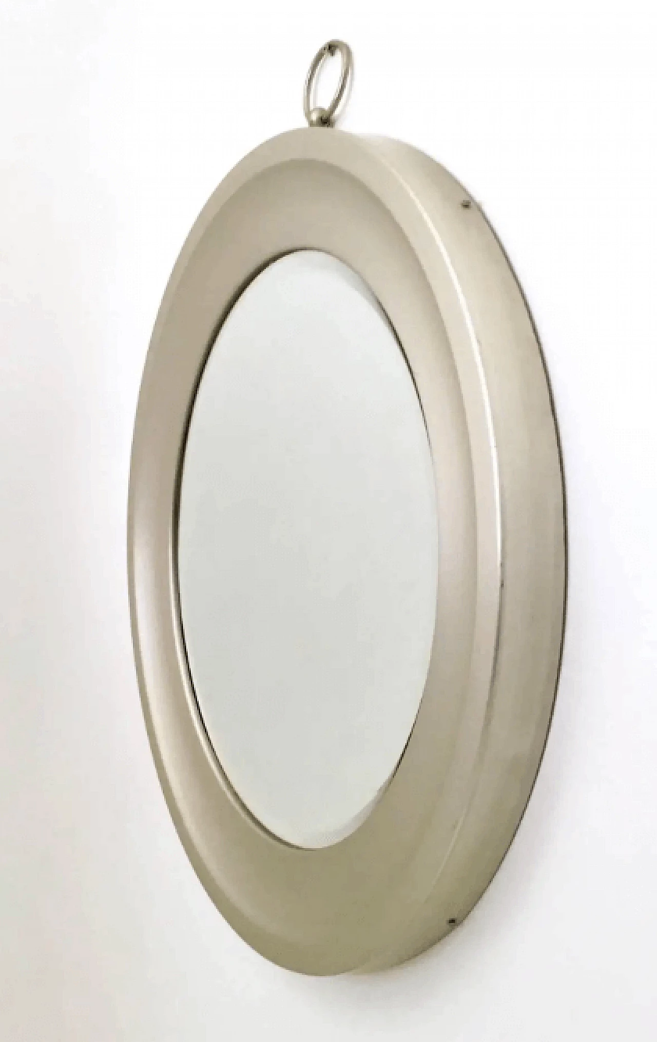 Specchio da parete rotondo in acciaio attribuibile a Sergio Mazza, anni '70 3