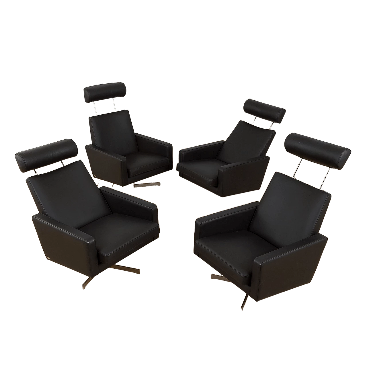 4 Recliner armchairs in black leather by Skipper, 1980s 23