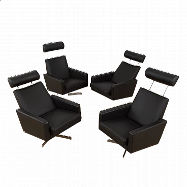 4 Recliner armchairs in black leather by Skipper, 1980s