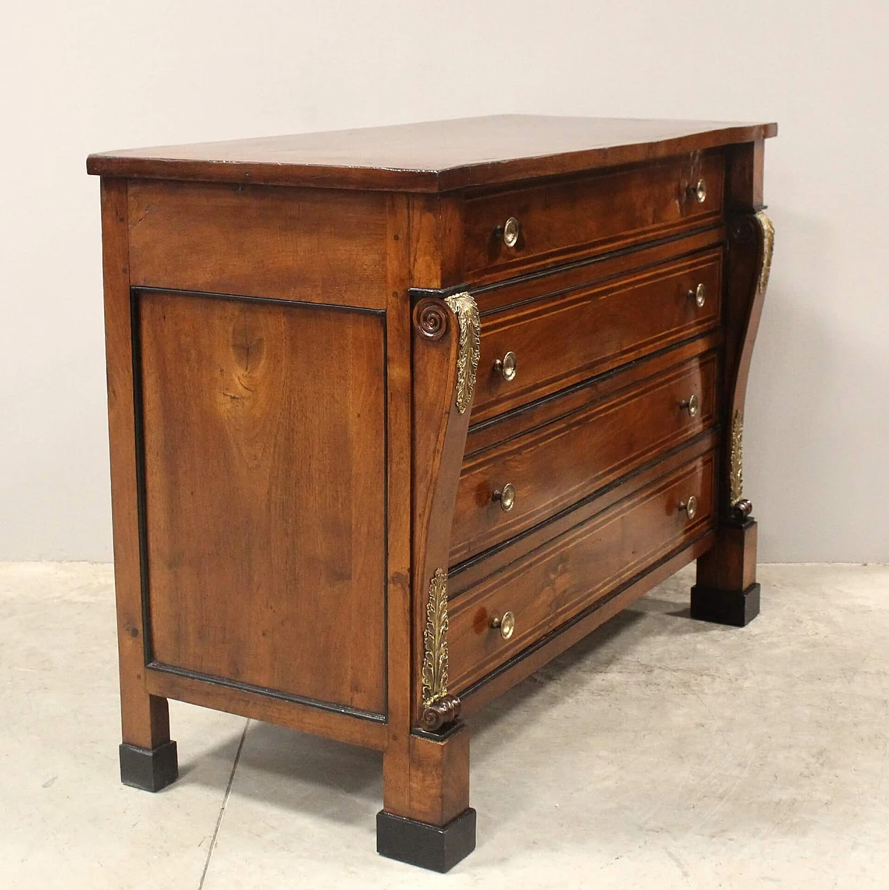 Empire flap chest of drawers in inlaid walnut, 19th century 2