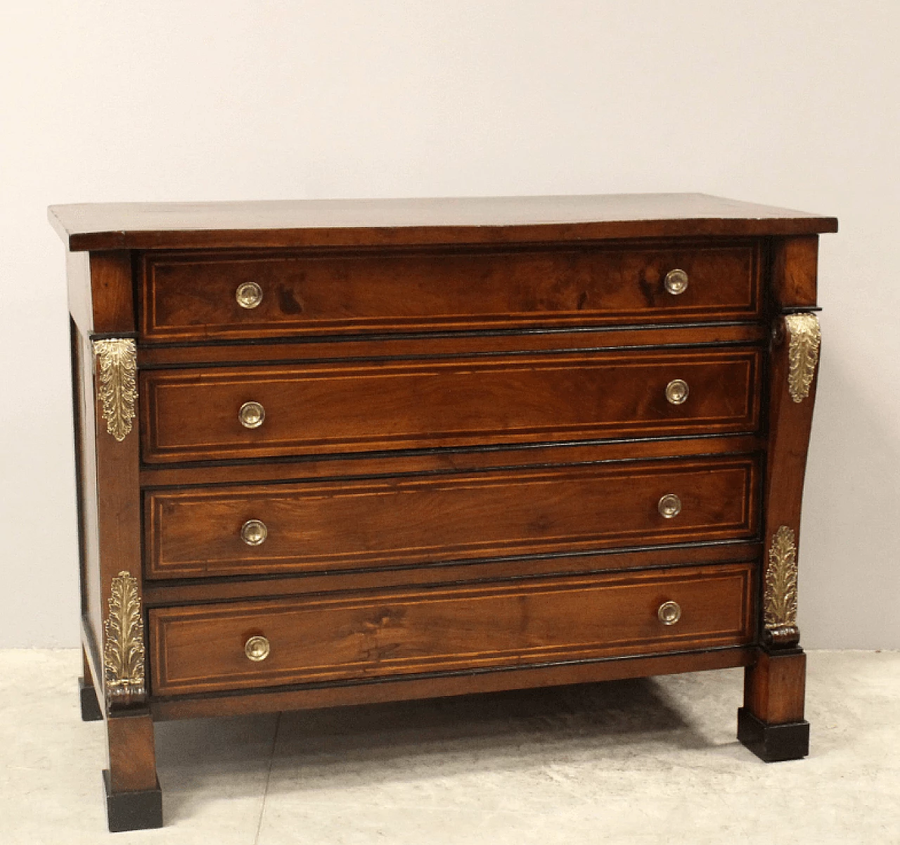 Empire flap chest of drawers in inlaid walnut, 19th century 3
