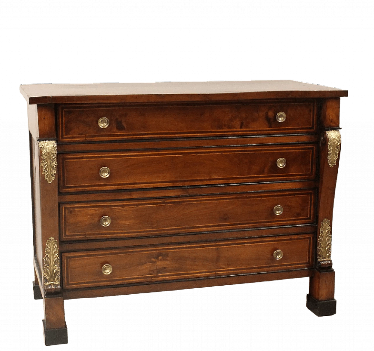 Empire flap chest of drawers in inlaid walnut, 19th century 4