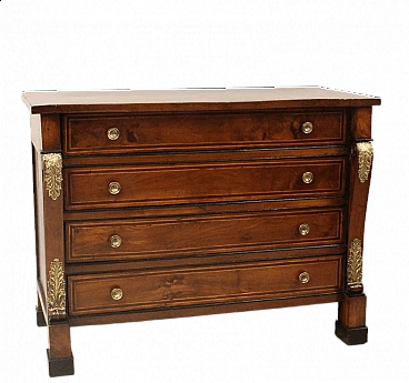 Cassettone a ribalta Impero in noce intarsiato, '800